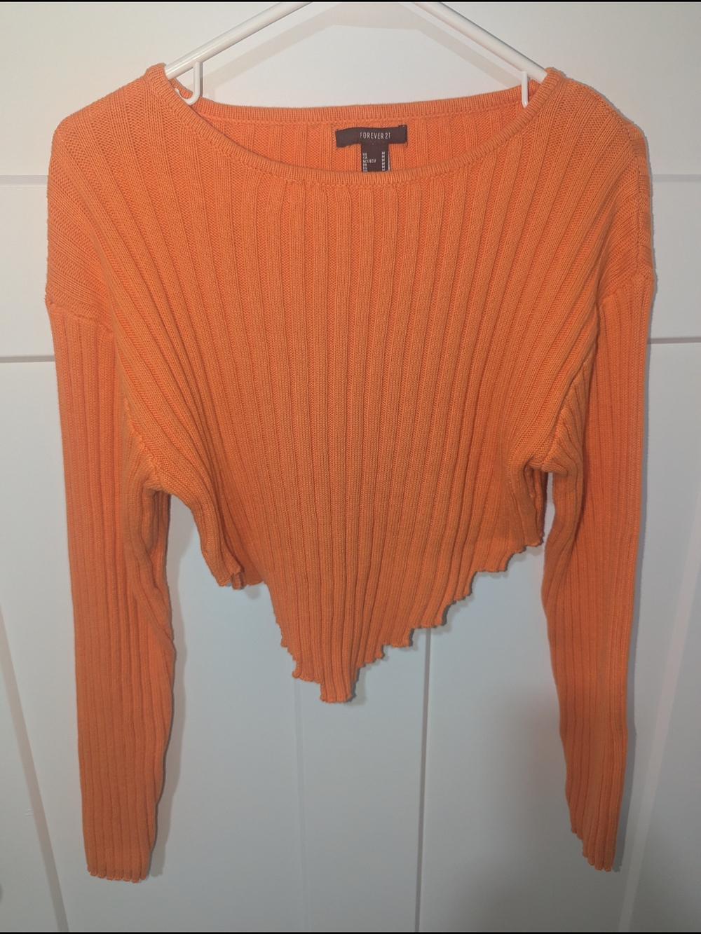 Forever 21 Orange Ribbed Cropped Scoop-Neck Sweater